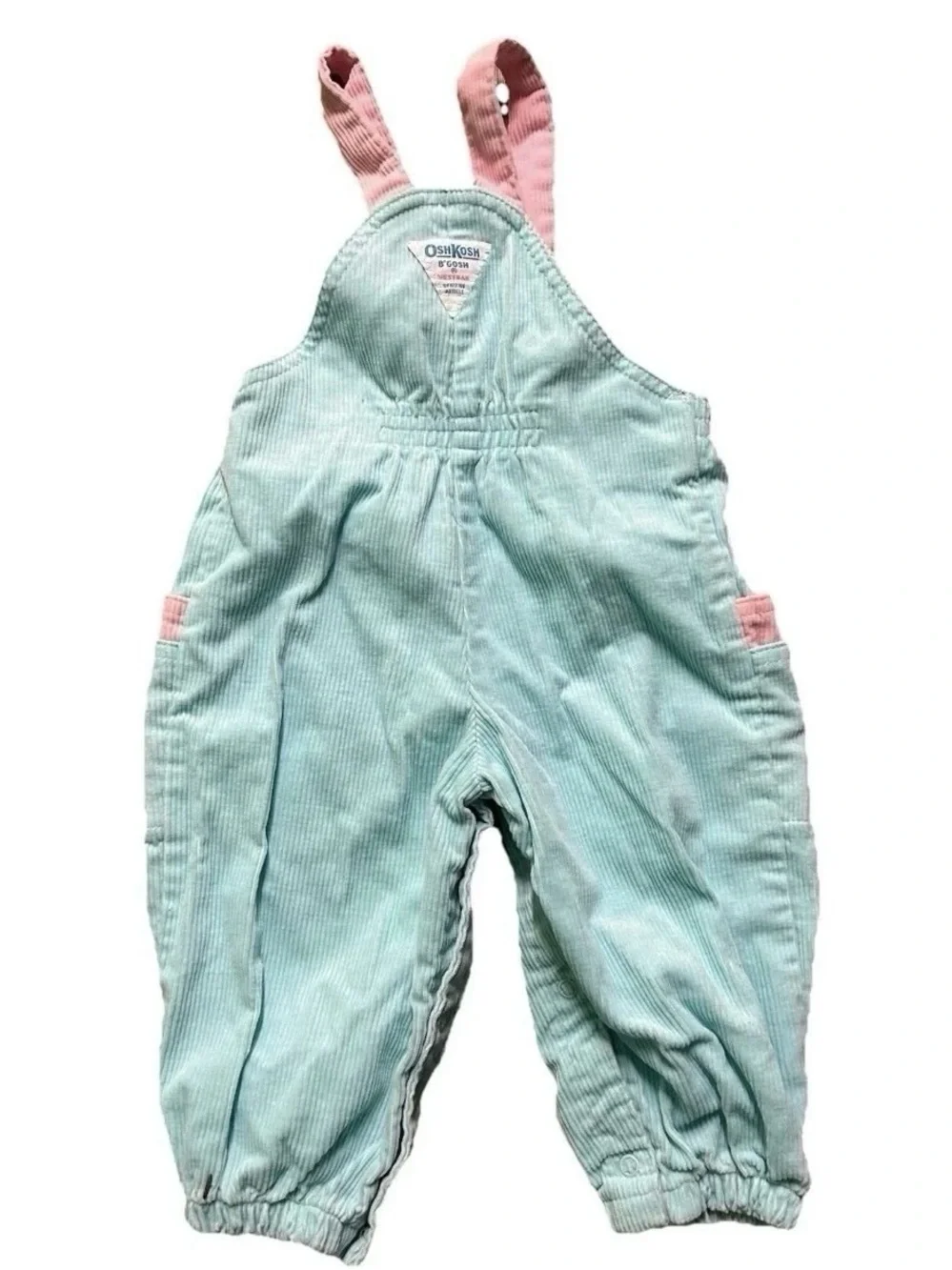 Vintage Oshkosh Toddler Girl Pink Blue Corduroy Overalls Size 24 Months VGUC